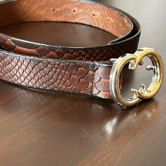 IZETTE Croc Embossed Leather Belt with Double C Two Tone Belt Buckle - Picture 12 of 15